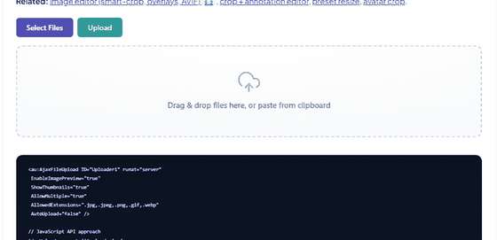 The image preview demo with its Select Files and Upload buttons