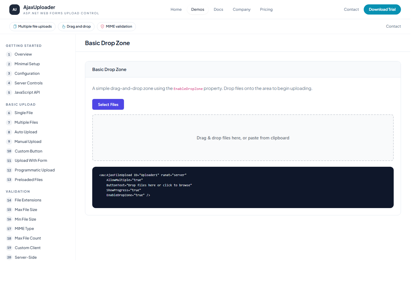 AjaxUploader drag and drop demo