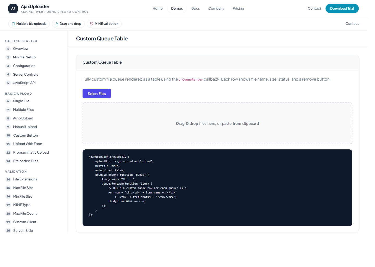 AjaxUploader custom queue demo