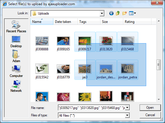 Selecting multiple files